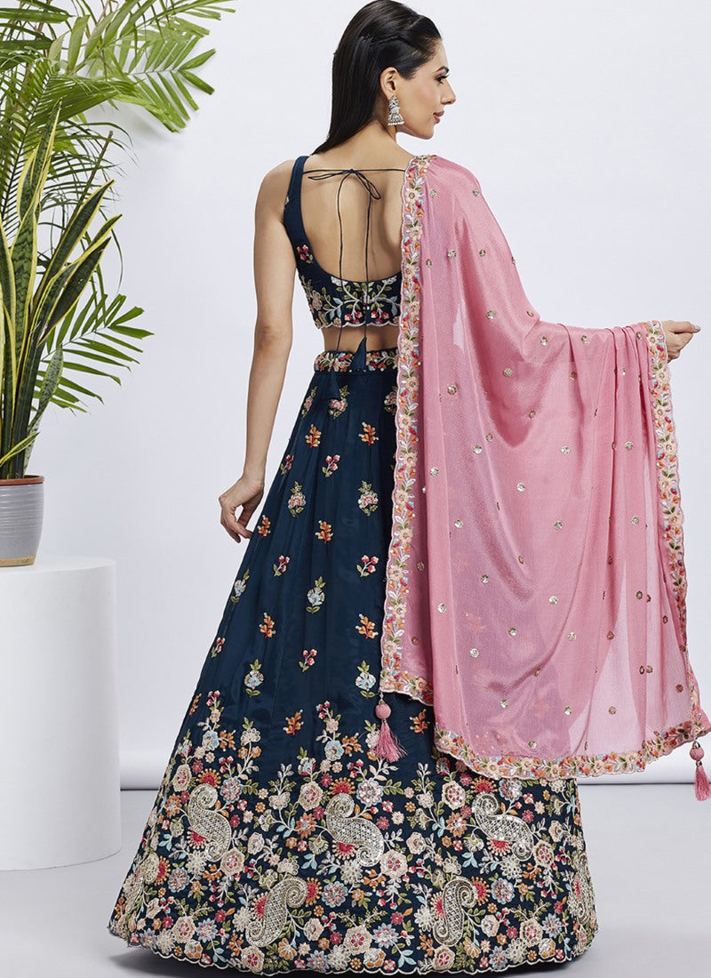 Blue Bridesmaid Lehenga Choli With Embroidery, Thread Work and Sequins Work