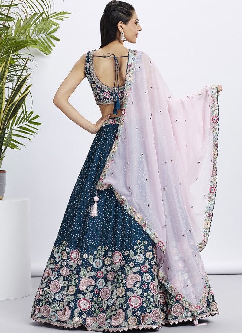 Blue Bridesmaid Lehenga Choli With Embroidery, Thread Work and Sequins Work