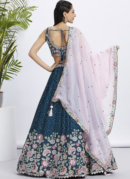 Blue Bridesmaid Lehenga Choli With Embroidery, Thread Work and Sequins Work