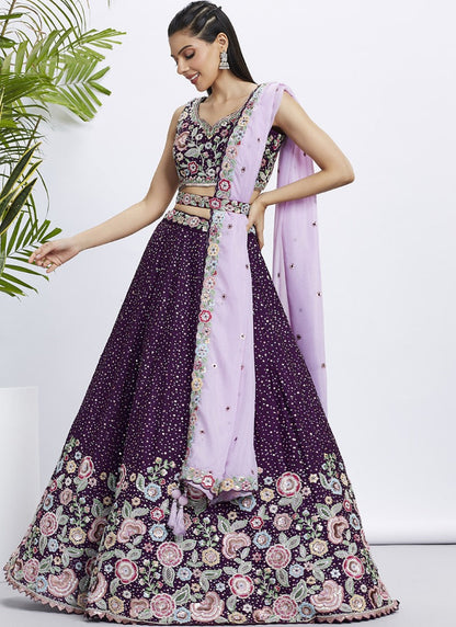 Purple Bridesmaid Lehenga Choli With Embroidery, Thread Work and Sequins Work