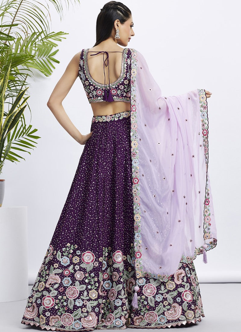 Purple Bridesmaid Lehenga Choli With Embroidery, Thread Work and Sequins Work