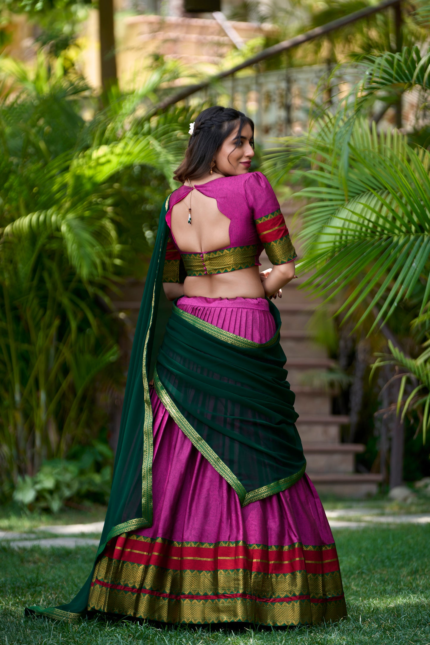 Violet Cotton Lehenga Choli With Zari Weaving Work