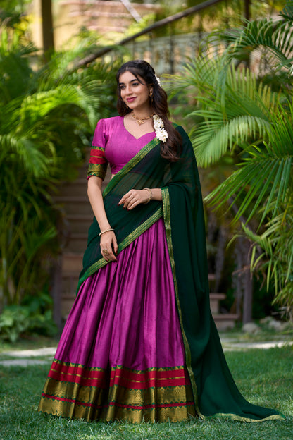 Violet Cotton Lehenga Choli With Zari Weaving Work