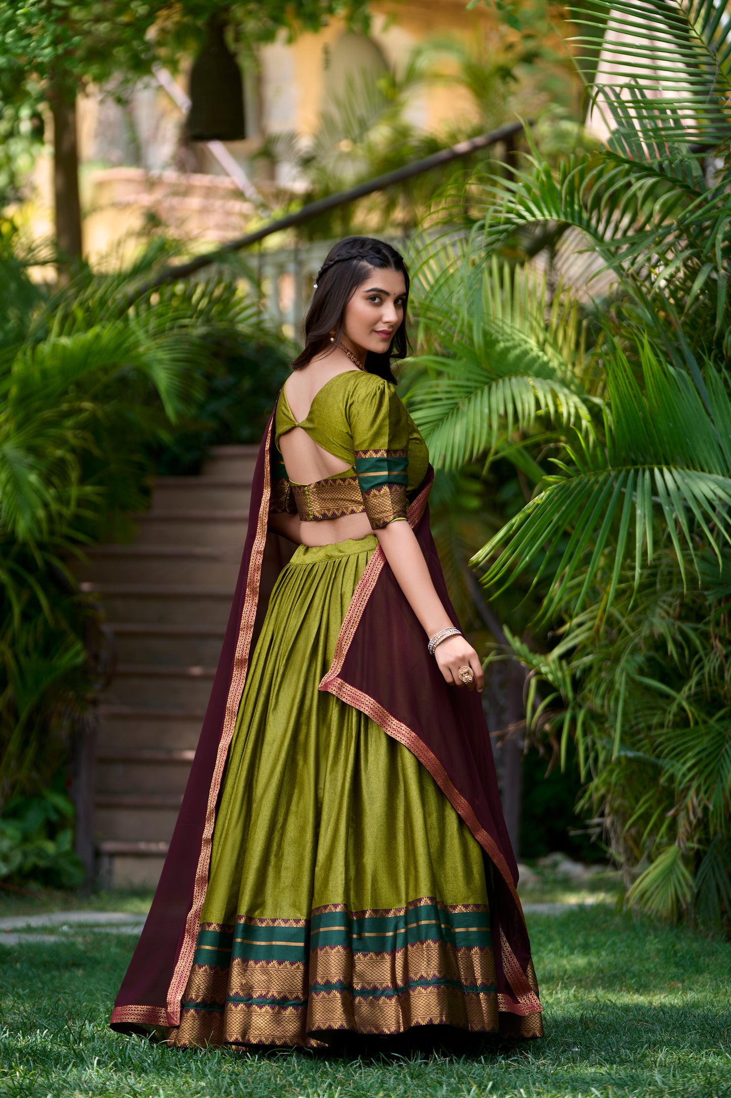 Green Cotton Lehenga Choli With Zari Weaving Work