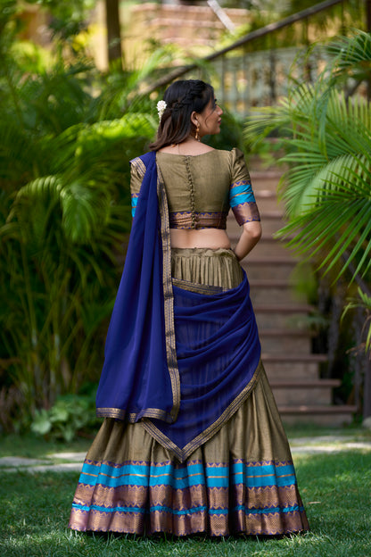 Brown Cotton Lehenga Choli With Zari Weaving Work