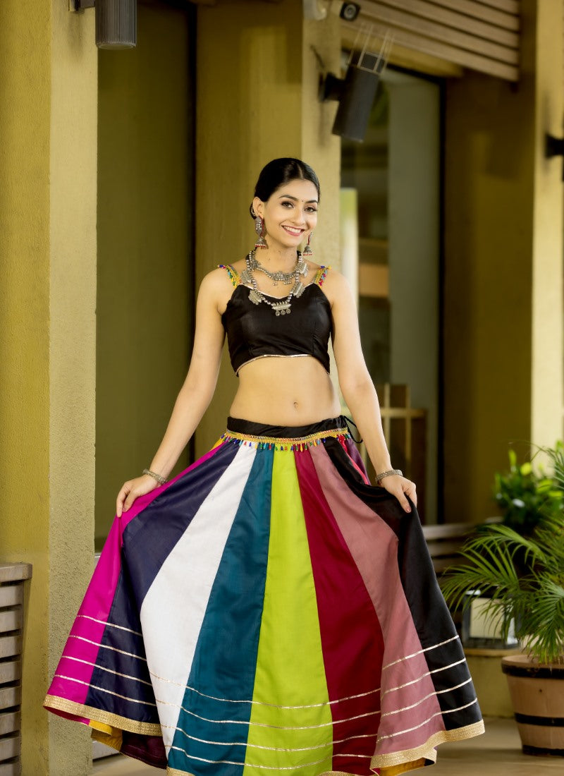 Multi Cotton Navratri Lehenga Choli With Embroidery and Sequins Work