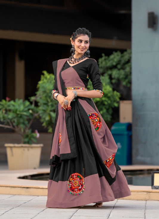 Black Cotton Navratri Lehenga Choli With Embroidery and Sequins Work