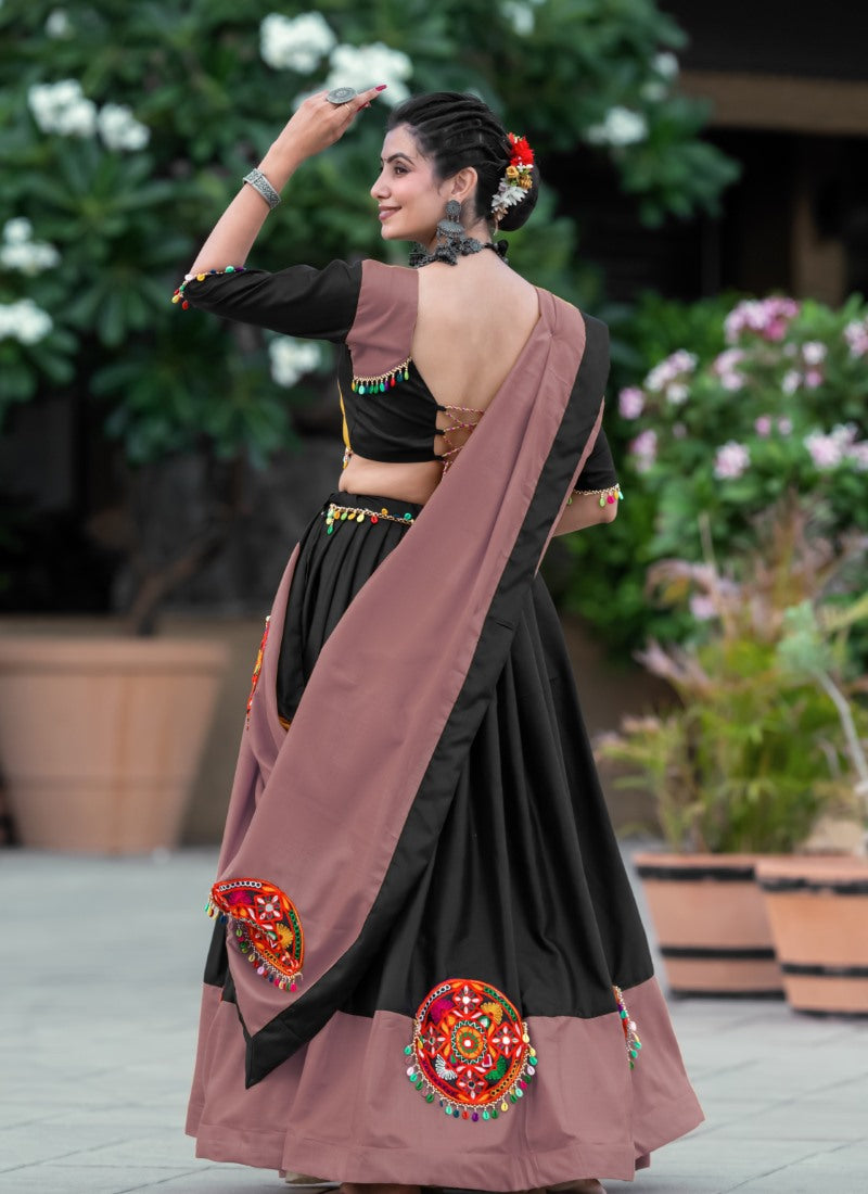 Black Cotton Navratri Lehenga Choli With Embroidery and Sequins Work