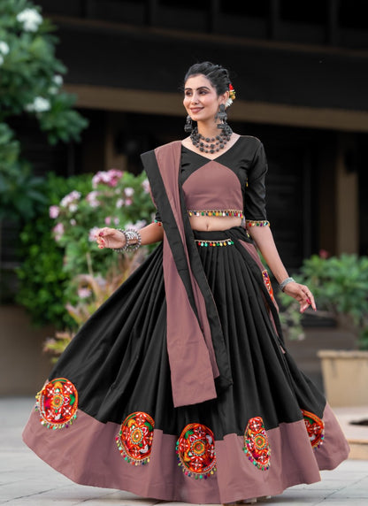 Black Cotton Navratri Lehenga Choli With Embroidery and Sequins Work