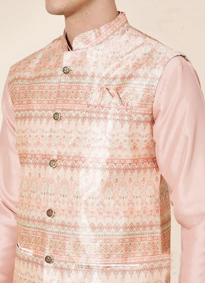 Pink Silk Kurta Pajama With Koti