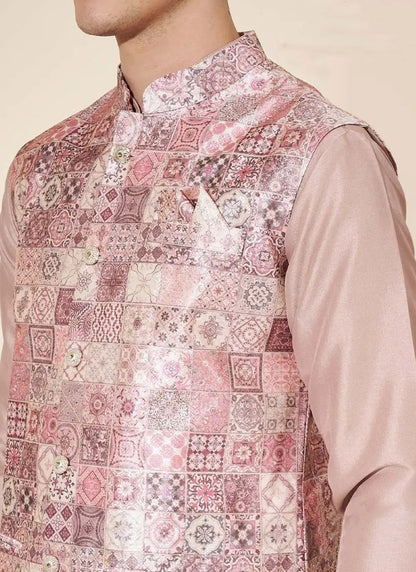 Beige Silk Kurta Pajama With Koti