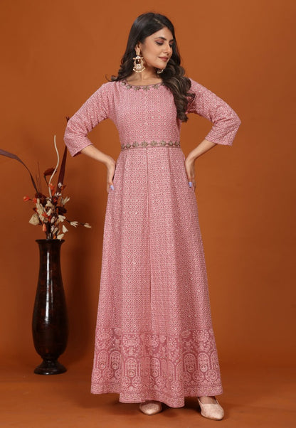 Pink Georgette Anarkali Suit with Heavy Embroidered Work