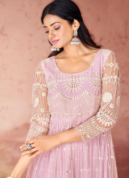 Pink Georgette Anarkali Suit With Embroidery Work