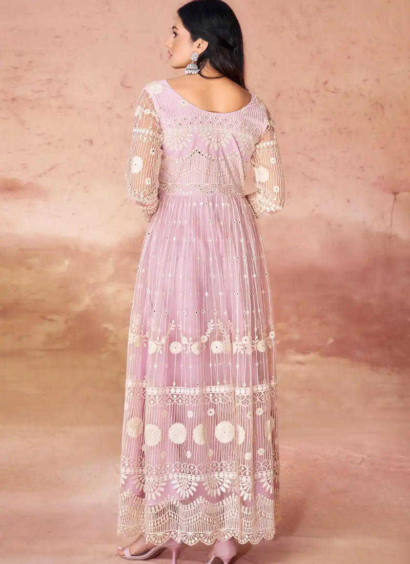 Pink Georgette Anarkali Suit With Embroidery Work