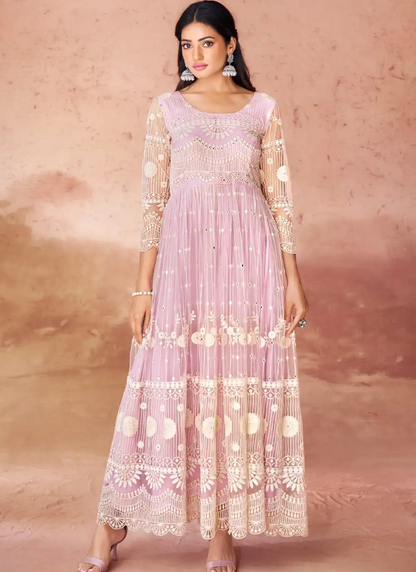 Pink Georgette Anarkali Suit With Embroidery Work