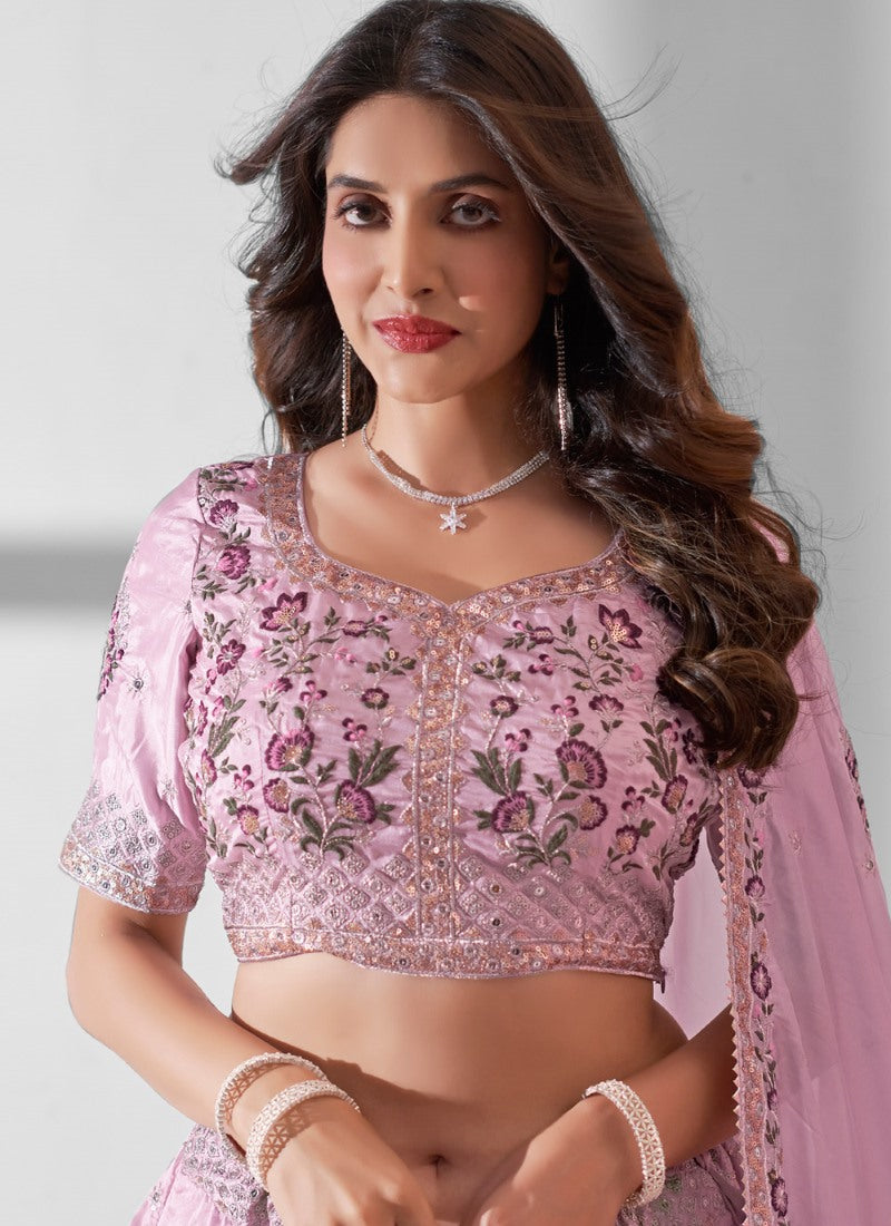 Pink Organza Lehenga Choli With Sequin and Embroidery Work