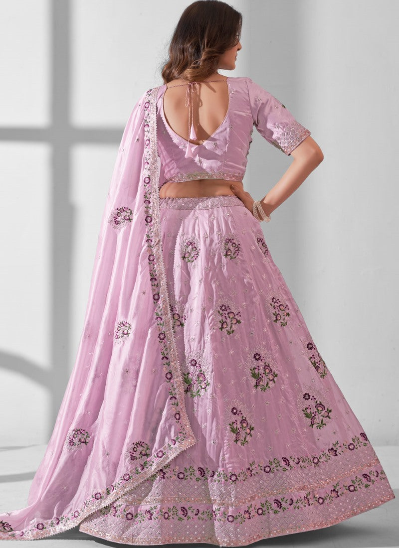 Pink Organza Lehenga Choli With Sequin and Embroidery Work