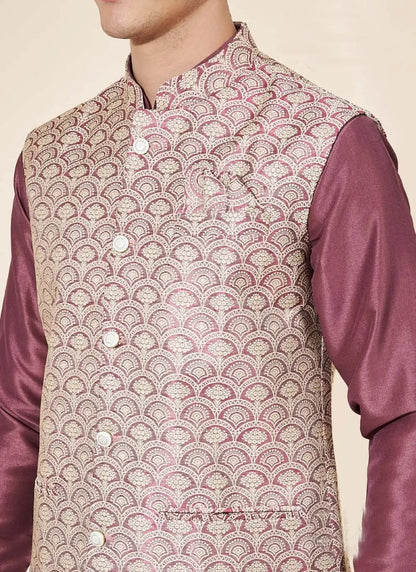 Purple Silk Kurta Pajama With Koti