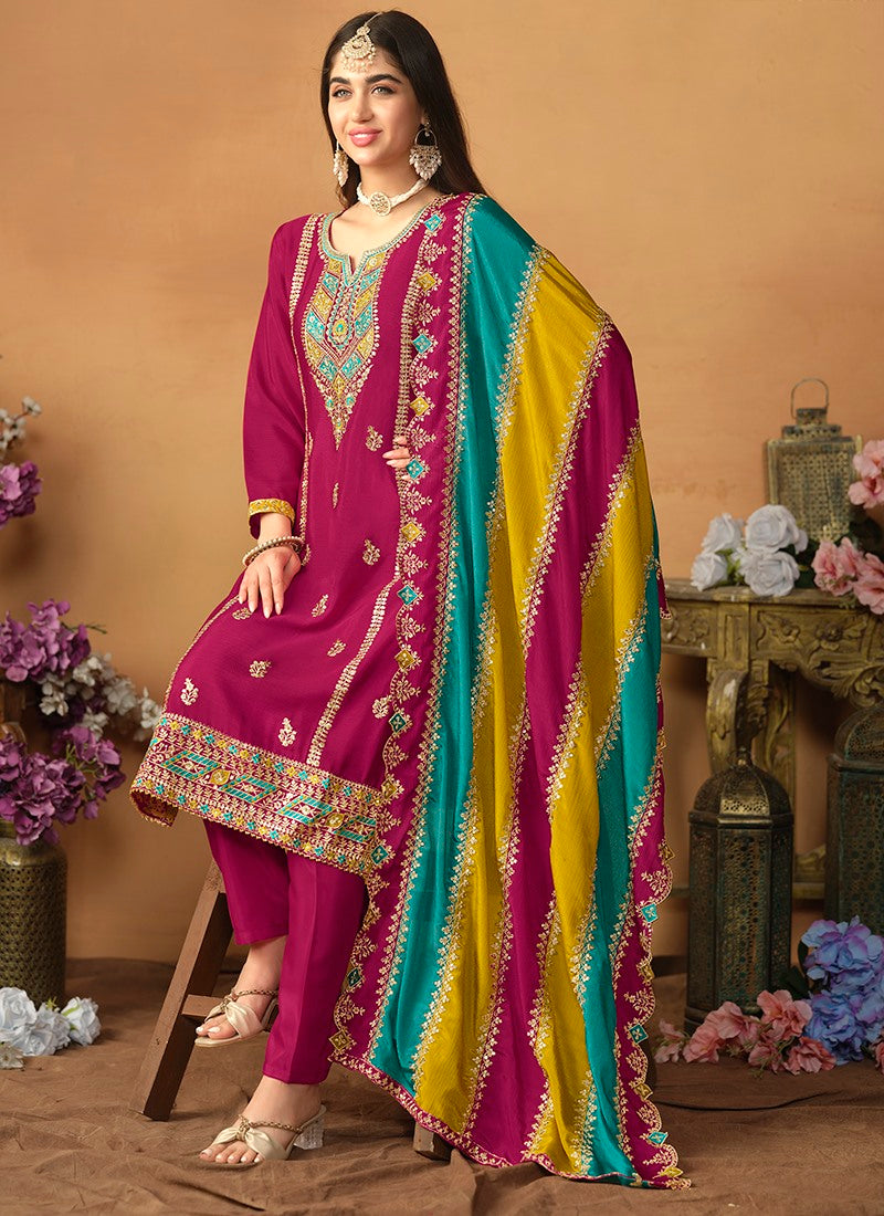 Maroon Silk Pant Style Salwar Suit