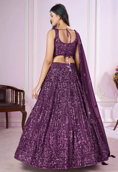 Purple Designer Lehenga Choli With Embroidery, Zari Work and Sequins Work