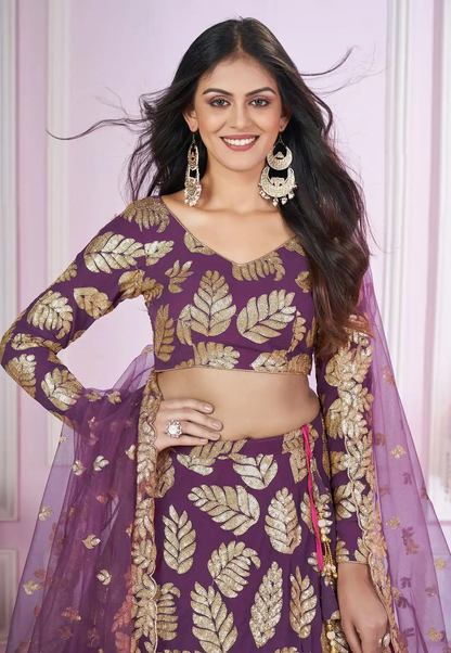 Purple Designer Lehenga Choli With Embroidery, Zari Work and Sequins Work