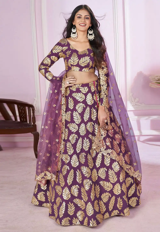 Purple Designer Lehenga Choli With Embroidery, Zari Work and Sequins Work