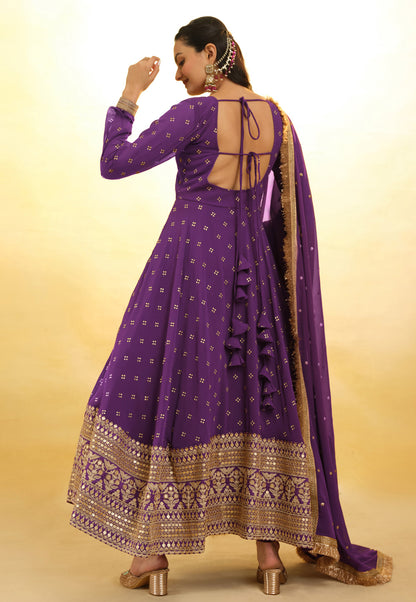 Purple Georgette Anarkali Suit With Thread and Embroidery Work