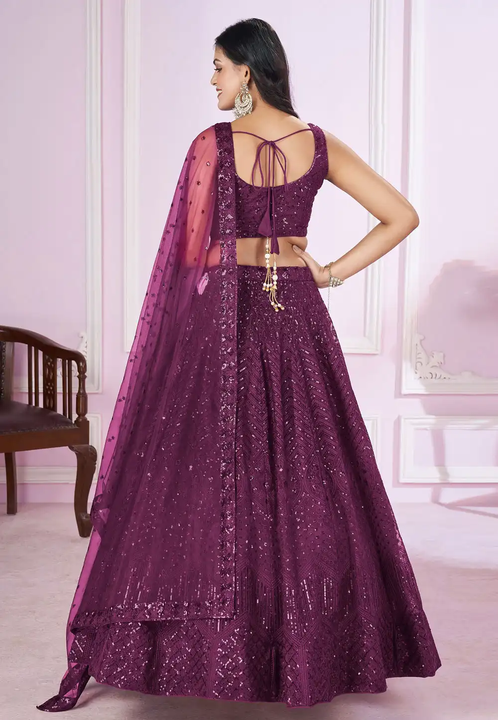 Purple Designer Lehenga Choli With Embroidery, Zari Work and Sequins Work