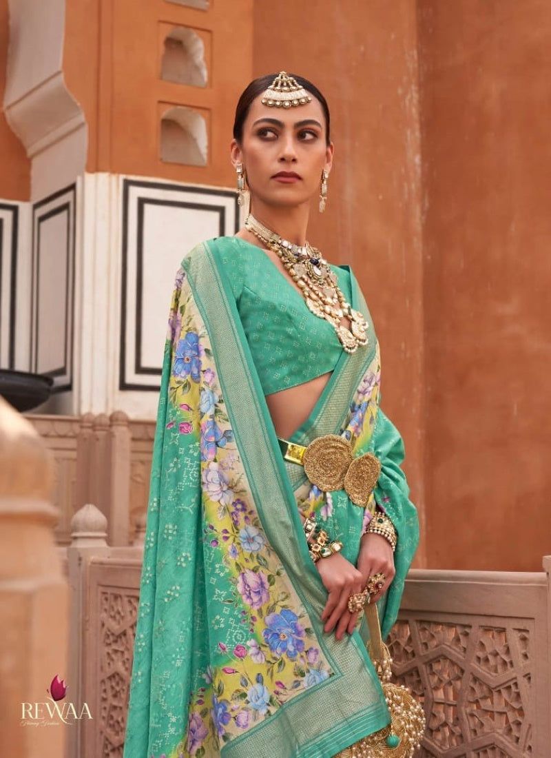 Sea Green Silk Digital Printed Saree-2