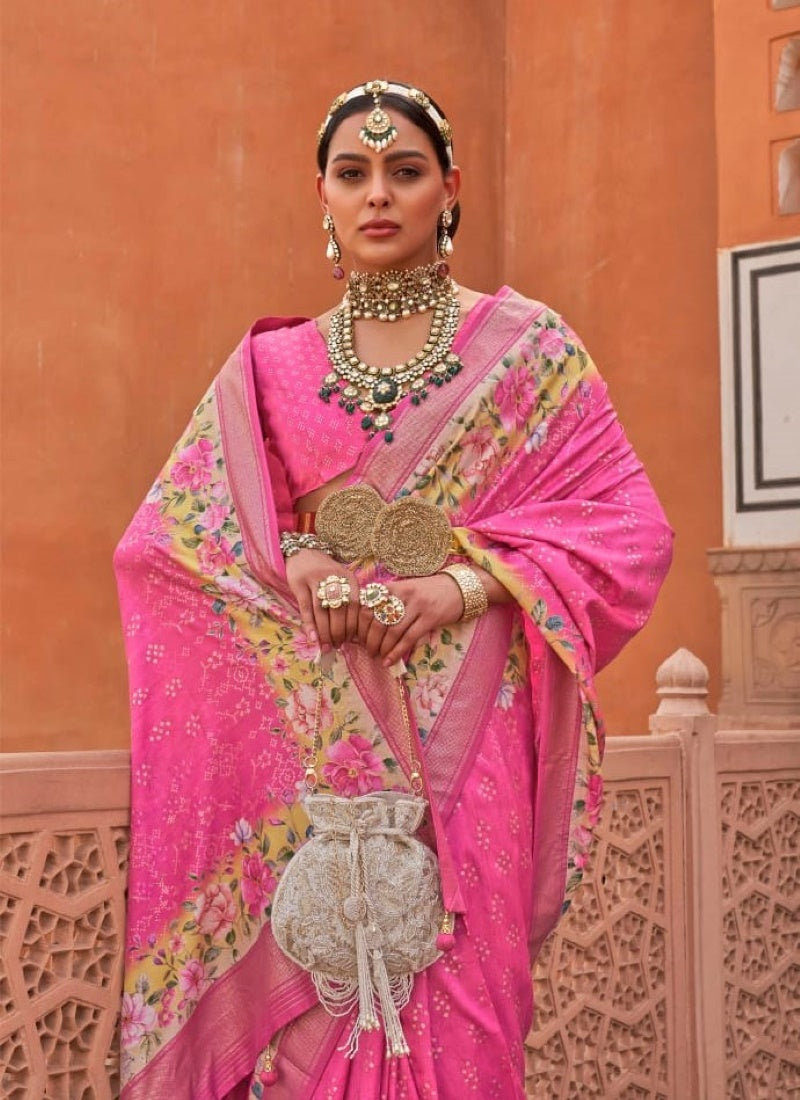 Pink Silk Digital Printed Saree-2