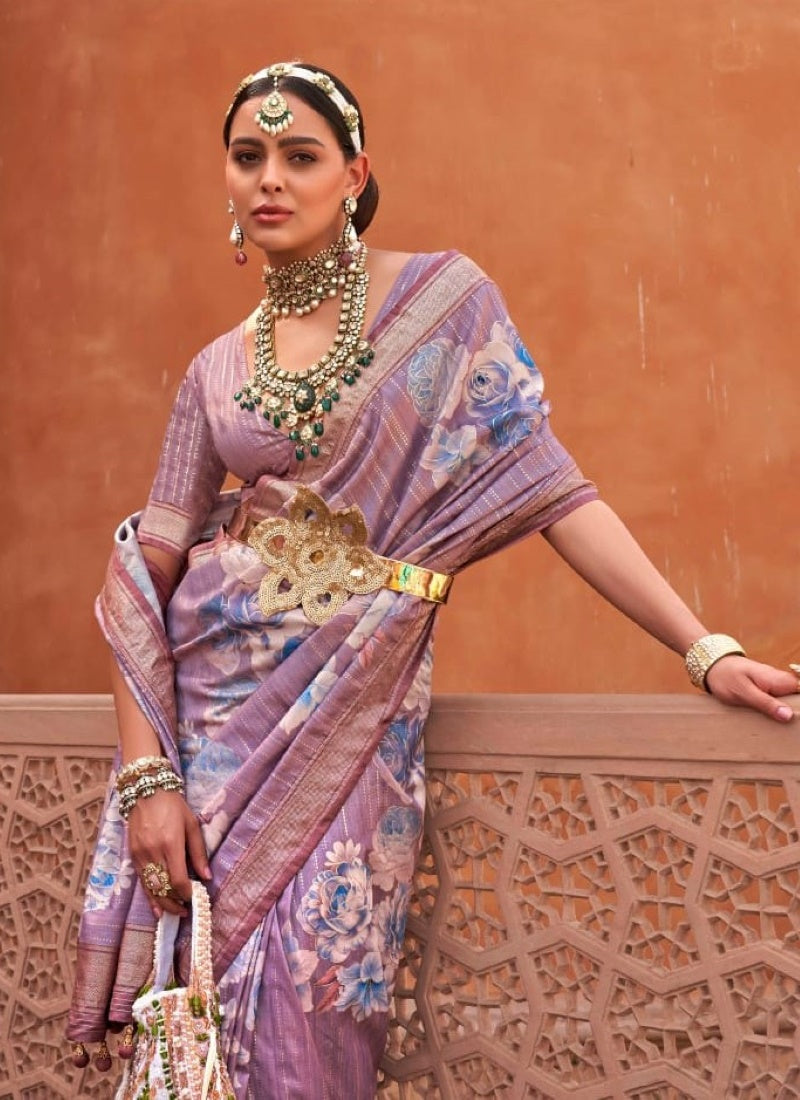 Lavender Silk Digital Printed Saree