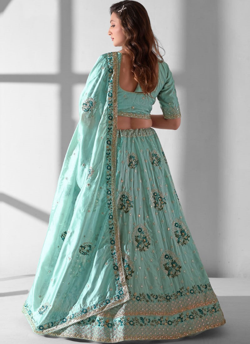 Sky Blue Organza Lehenga Choli With Sequin and Embroidery Work