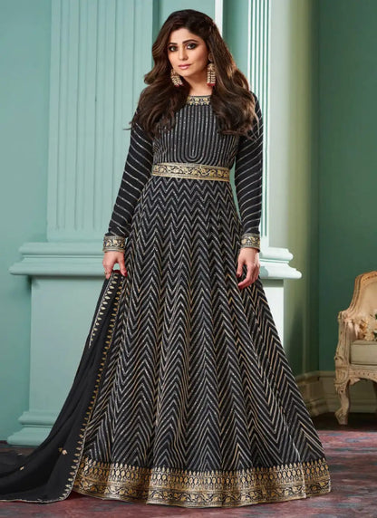 Black Georgette Anarkali Suit with Embroidered Work