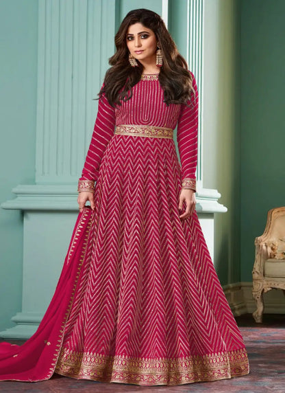 Magenta Georgette Anarkali Suit with Embroidered Work