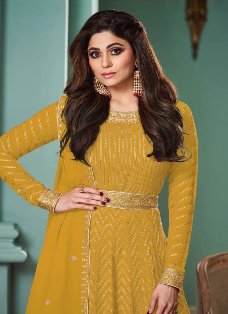 Yellow Georgette Anarkali Suit with Embroidered Work