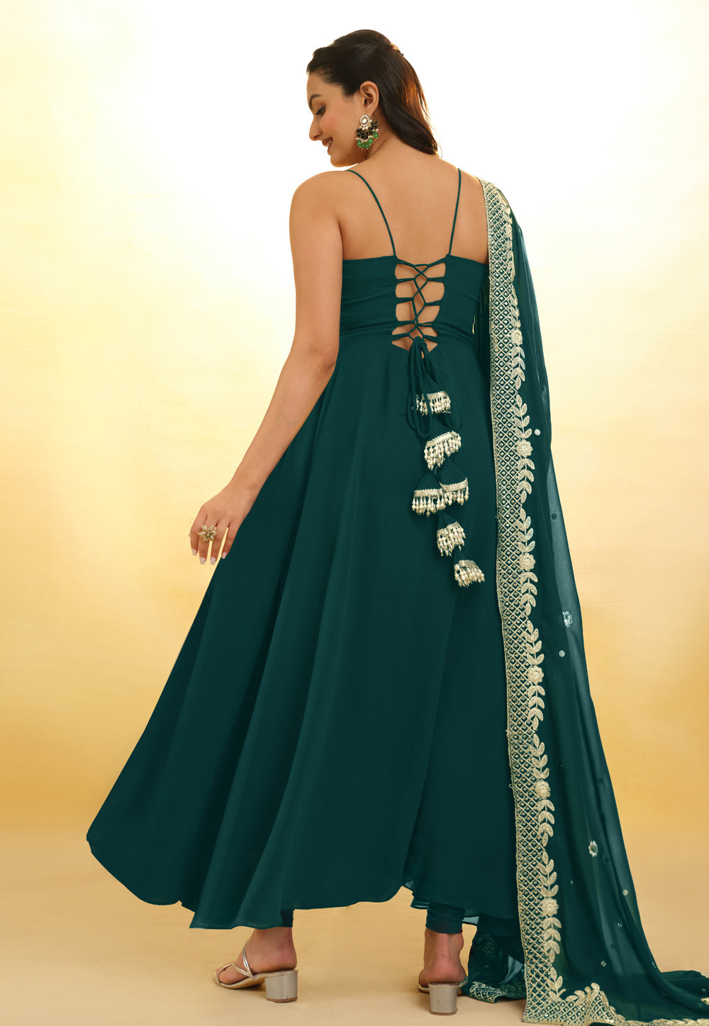 Green Georgette Anarkali Suit With Thread and Embroidery Work