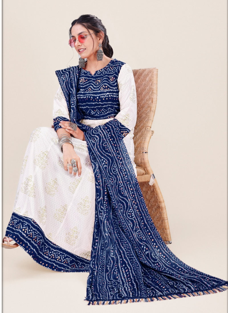 Blue Reyon Bandhani Print Anarkali Suit-2