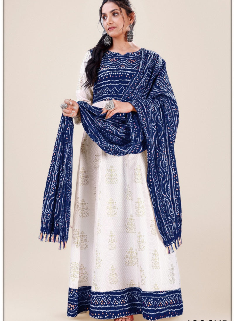 Blue Reyon Bandhani Print Anarkali Suit