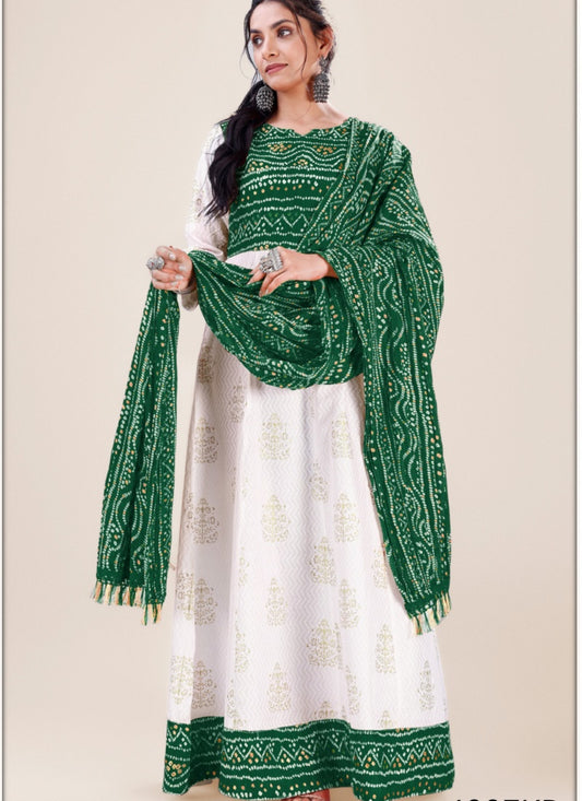 Green Reyon Bandhani Print Anarkali Suit