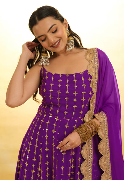 Purple Georgette Salwar Suit With Thread and Embroidery Work