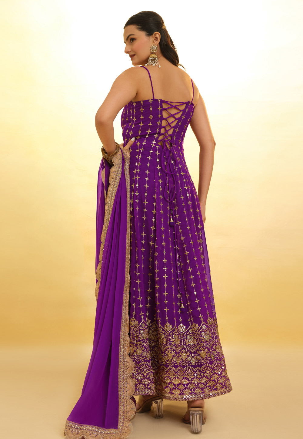 Purple Georgette Salwar Suit With Thread and Embroidery Work