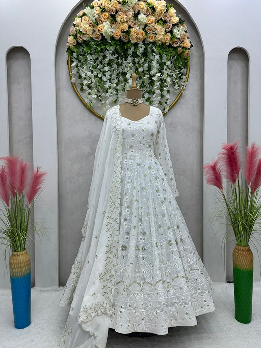 White Embroidered Anarkali Gown