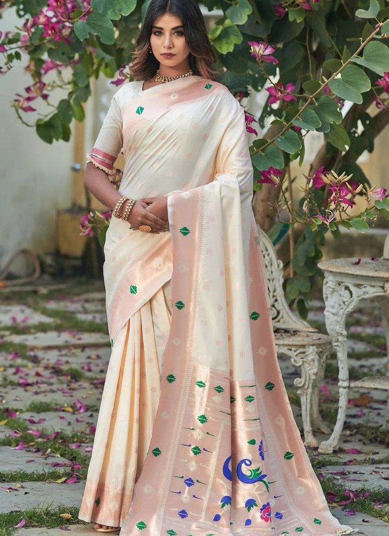 Off White Silk Saree with Golder Border Weaving