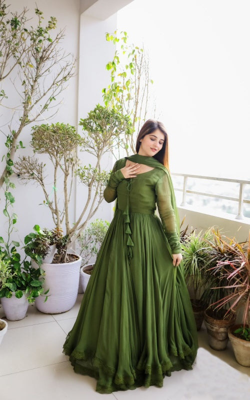 Green Georgette Anarkali Gown Suit-2