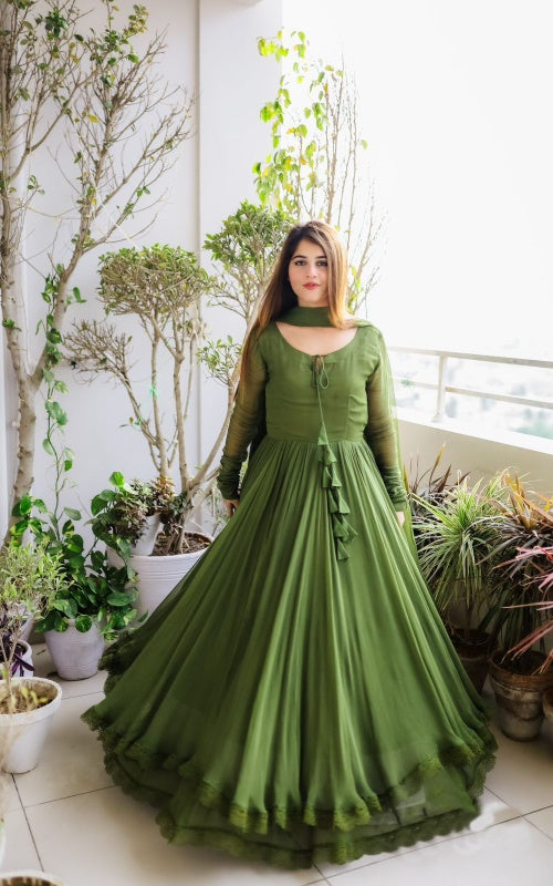 Green Georgette Anarkali Gown Suit