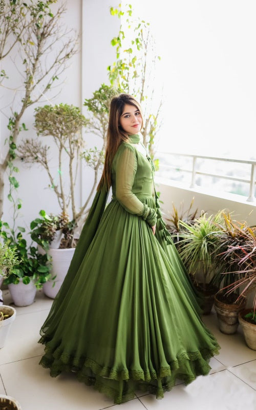 Green Georgette Anarkali Gown Suit-2