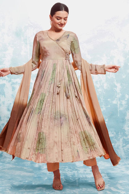 Beige Georgette Printed Anarkali Suit