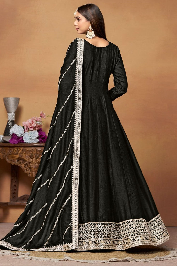 Black Art Silk Anarkali Suit With Embroidery Work