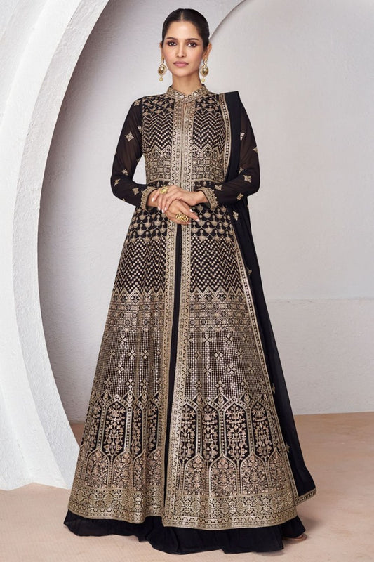 Black Georgette Center Slit Anarkali Suit