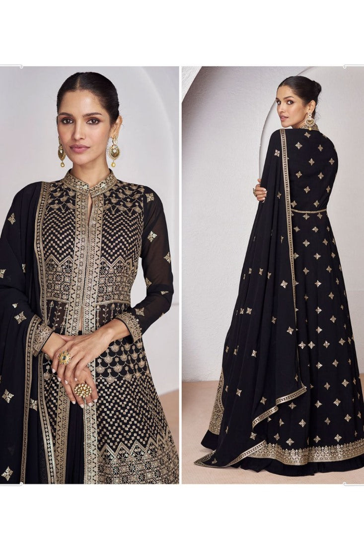 Black Georgette Center Slit Anarkali Suit